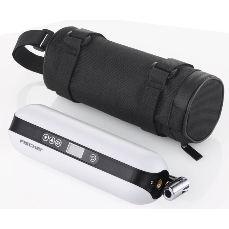 FISCHER compresseur à batterie avec powerbank et lampe de poche LED, batterie lithium-ion, écran LCD numérique