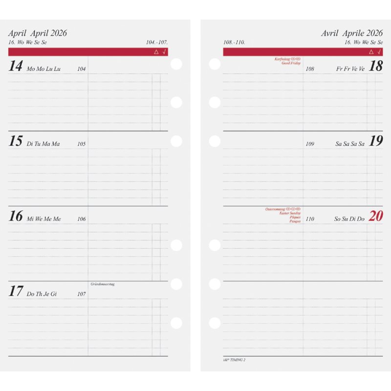 rido idé Calendrier journalier Timing 2, 93×172 mm, noir/bordeaux