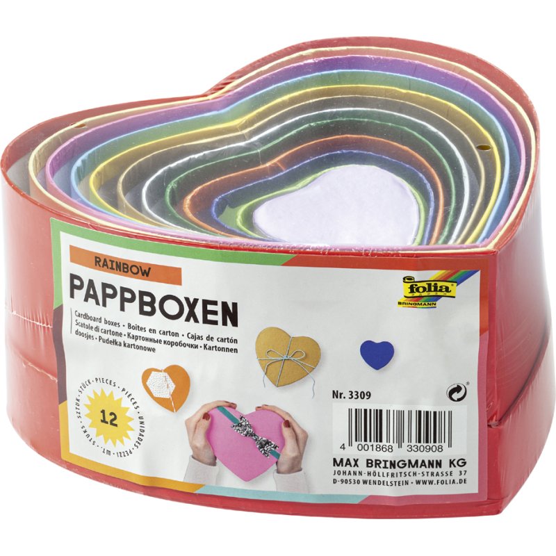 folia cadeaudozen Harten, 12 stuks, verschillende maten en kleuren, hartvorm