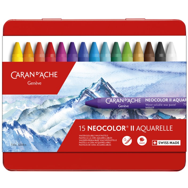CARAN D'ACHE NEOCOLOR II crayon aquarelle, set de 15 couleurs