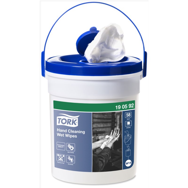 Tork moist hand cleaning wipes, bucket, white, 58 pieces