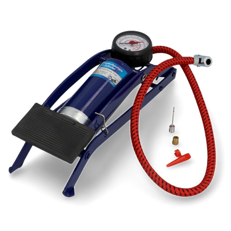 cartrend voetluchtpomp met ééncilinderunit, blauw, manometer tot 7 bar, slanglengte 50 cm