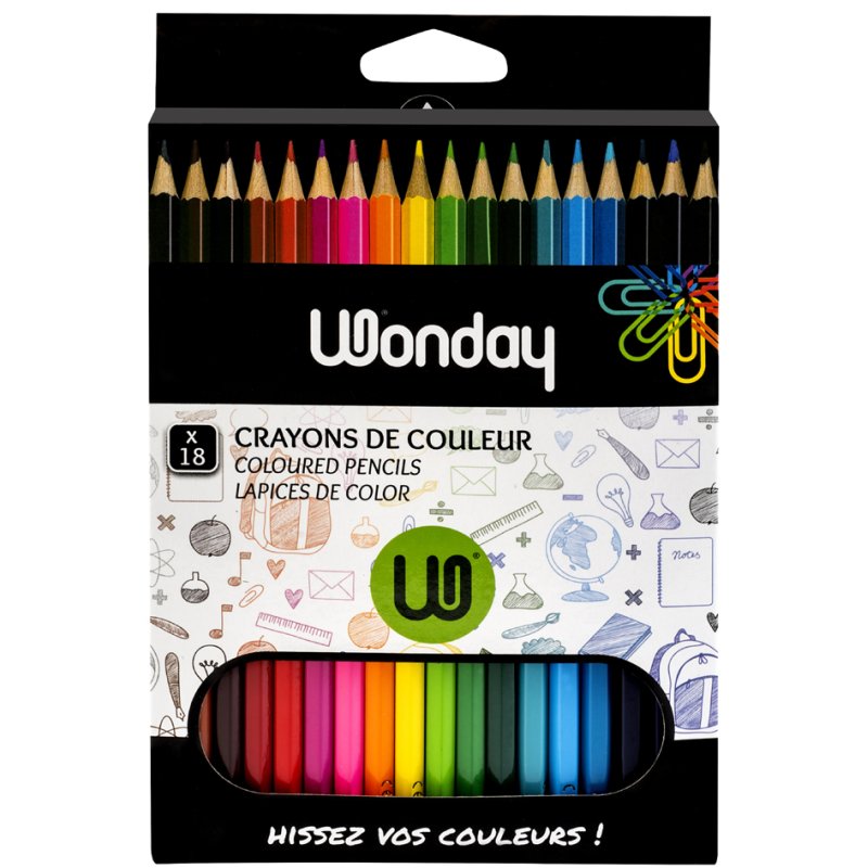 Wonday crayons de couleur, hexagonaux, 2,5 mm, 18 pièces