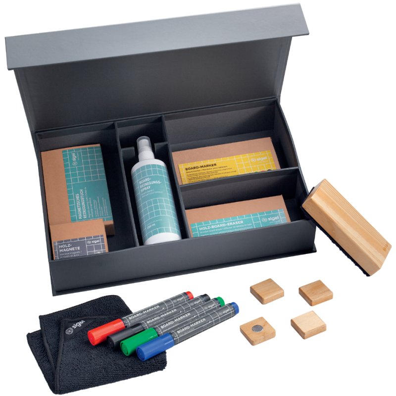 Sigel starter set for glass, magnetic and whiteboard wall boards, 4 board markers, 4 wooden magnets