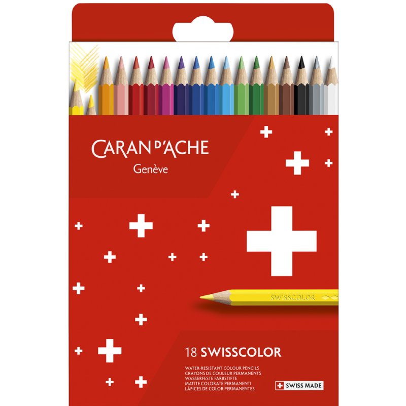 CARAN D'ACHE crayons de couleur SWISSCOLOR, résistant à l'eau, 12 pièces