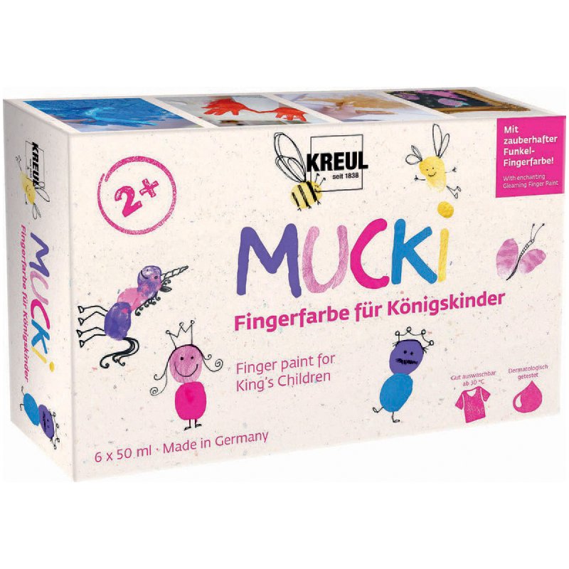 KREUL peinture à doigts Mucki pour enfants royaux, 6 × 50 ml, 6 couleurs