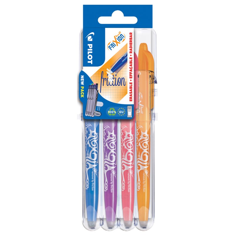PILOT stylo roller FRIXION BALL 0,7 mm, set 4 pièces, encre de couleur