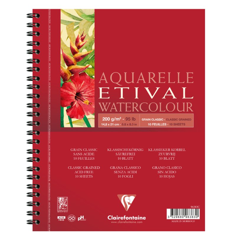 Clairefontaine bloc aquarelle ETIVAL, A5, bloc spirale, 10 feuilles