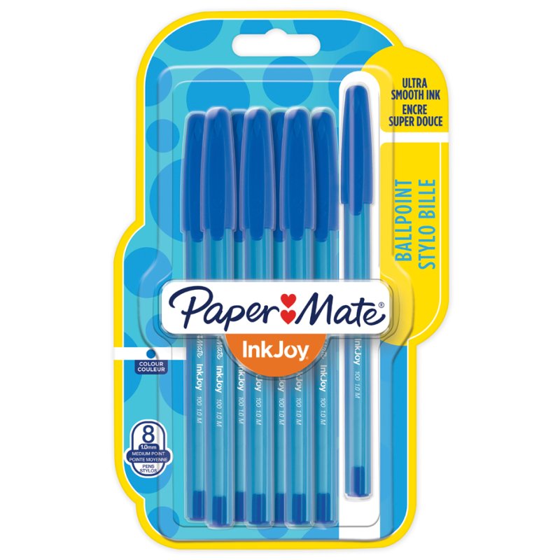 Paper Mate InkJoy 100 ballpoint pens, assorted colours, 8 pieces