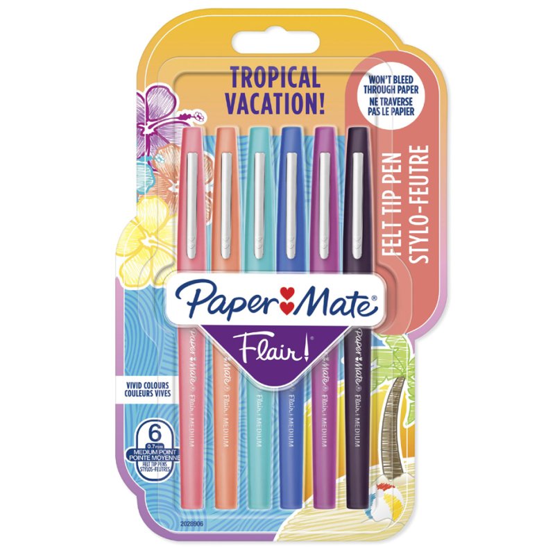 PAPER:MATE feutres Flair Tropical Vacation, 1,0 mm, assortiment coloré, 6 pièces