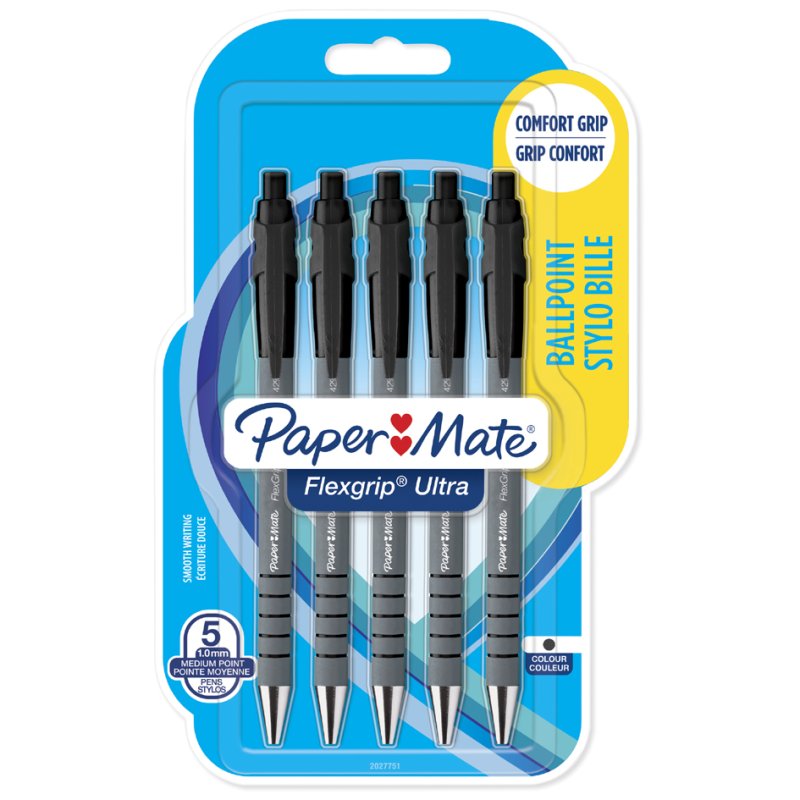 PAPER:MATE stylos FlexGrip Ultra, noir, 1,0 mm, lot de 5