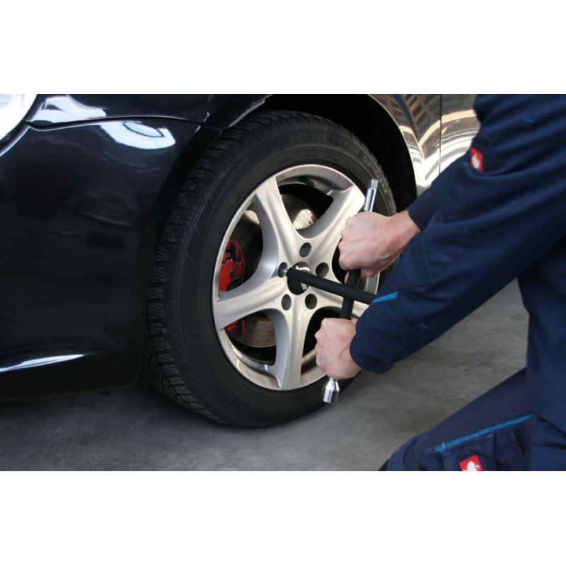 IWH cross-shaped wheel wrench, rubber grip, 17/19/21 mm + 1/2