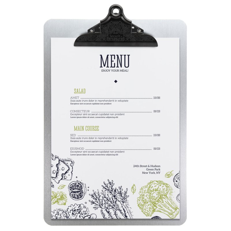 Securit porte-menu pince-bloc, argent/noir, A4, métal