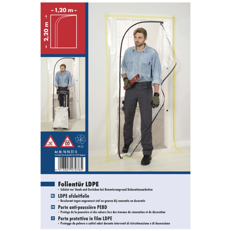 WESTEX stofscherm met rits, transparant, LDPE-folie, 120 × 220 cm