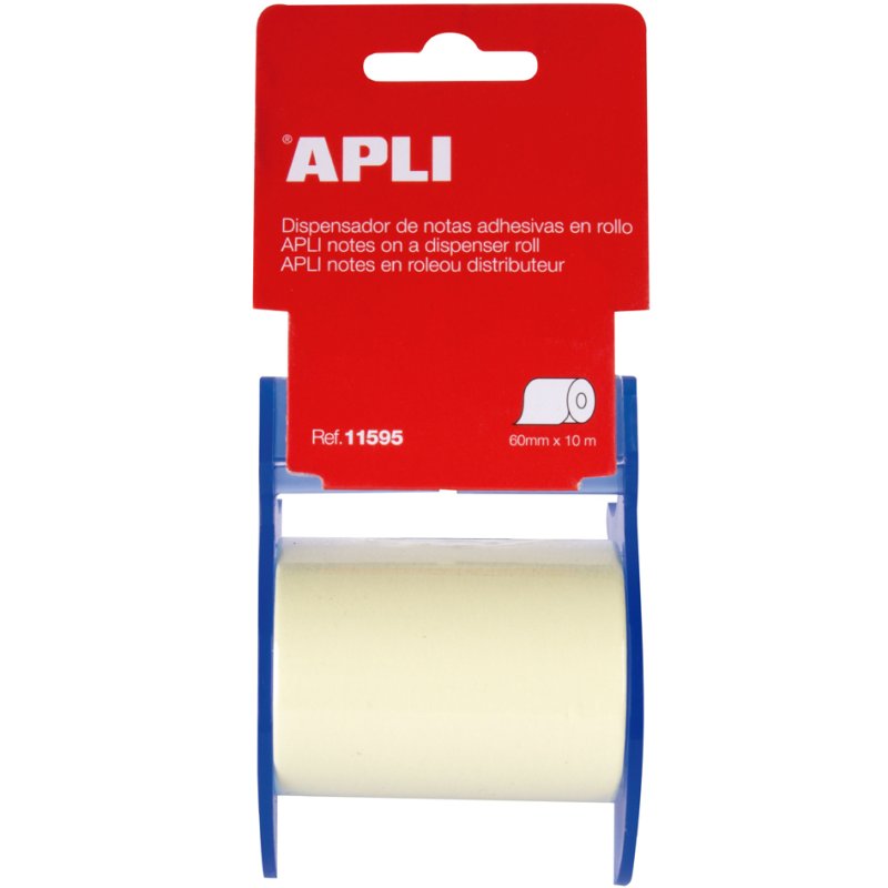 APLI plaknotities op rol, geel, 10 m × 60 mm, volledig klevend