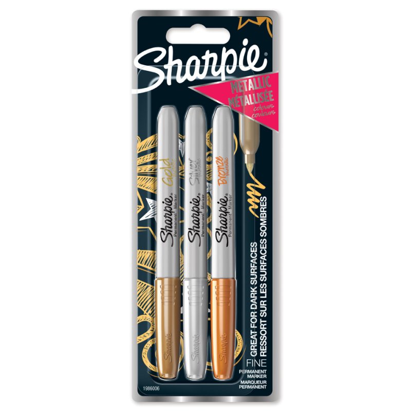 Sharpie permanente stiften metallic, goud zilver brons, 1,4 mm, 3 stuks