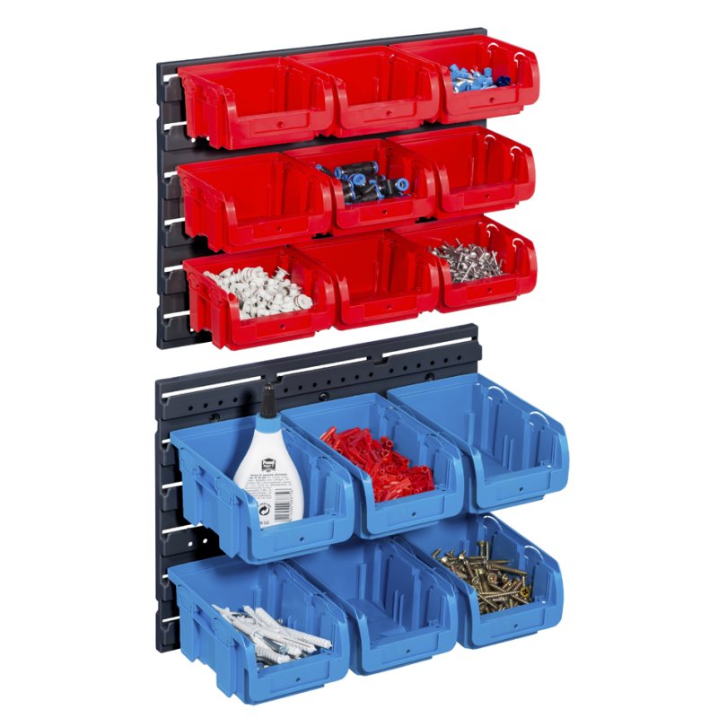 allit stapelbare sorteerboxen set ProfiPlus, rood/blauw, 15 stuks, wandrails