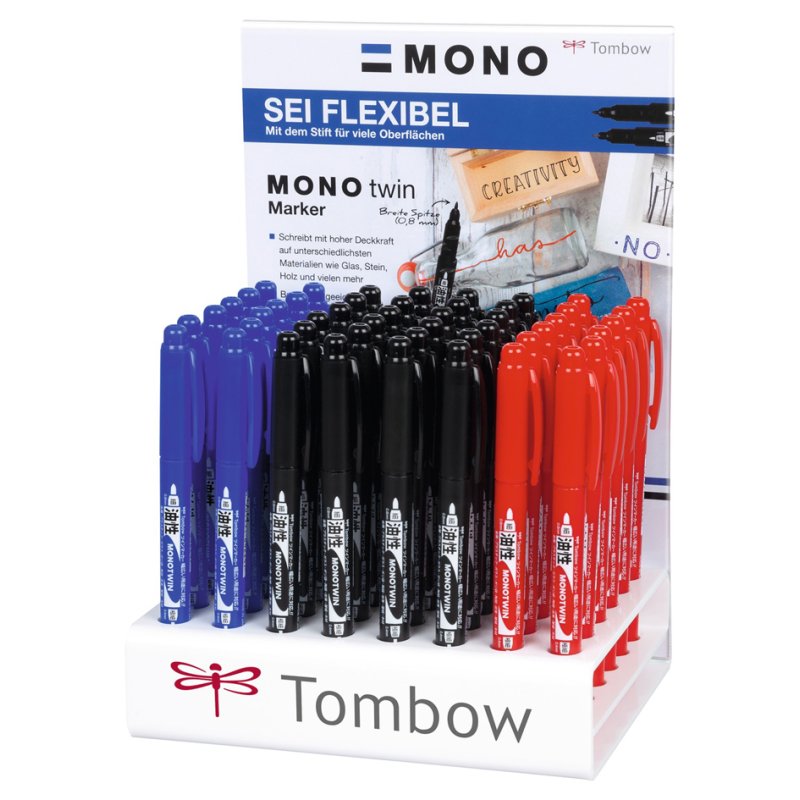 TOMBOW dubbele fineliner MONO twin, 0,8/0,4 mm, waterbestendig, 48 stuks