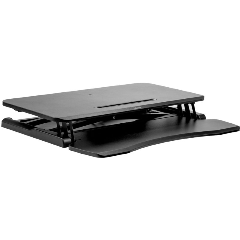 Fellowes Corsivo sit-stand workstation, gas spring, keyboard drawer, black