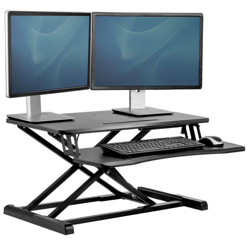 Fellowes Corsivo sit-stand workstation, gas spring, keyboard drawer, black