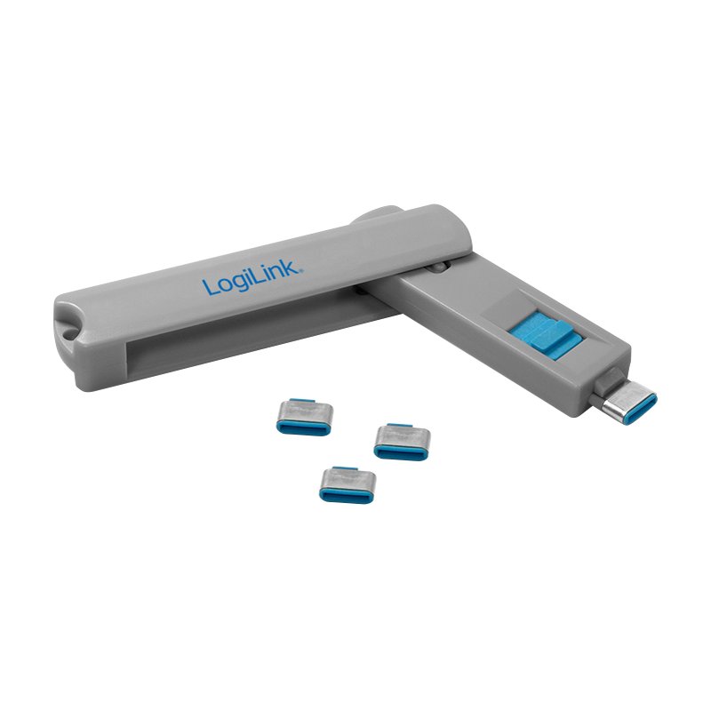 LogiLink Verrou de sécurité USB-C, 1 clé, 4 cadenas, gris/bleu