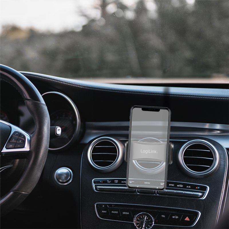 LogiLink Chargeur USB voiture avec support téléphone, noir, 2x USB, 5V/2A