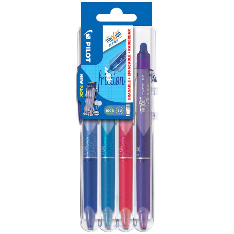 PILOT stylos effaçables Frixion Ball Clicker, 0,7 mm, 4 pièces