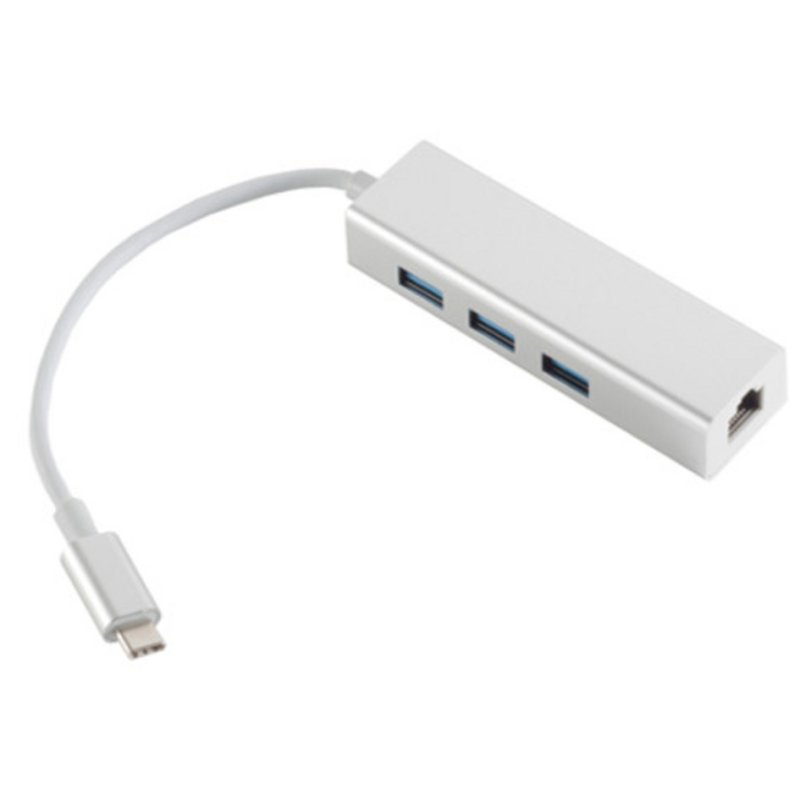 shiverpeaks BASIC-S USB 3.1 adapter, Type-C naar RJ45 ethernet, 3× USB 3.0 hub, zilver