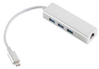shiverpeaks BASIC-S USB 3.1 adapter, Type-C naar RJ45 ethernet, 3× USB 3.0 hub, zilver