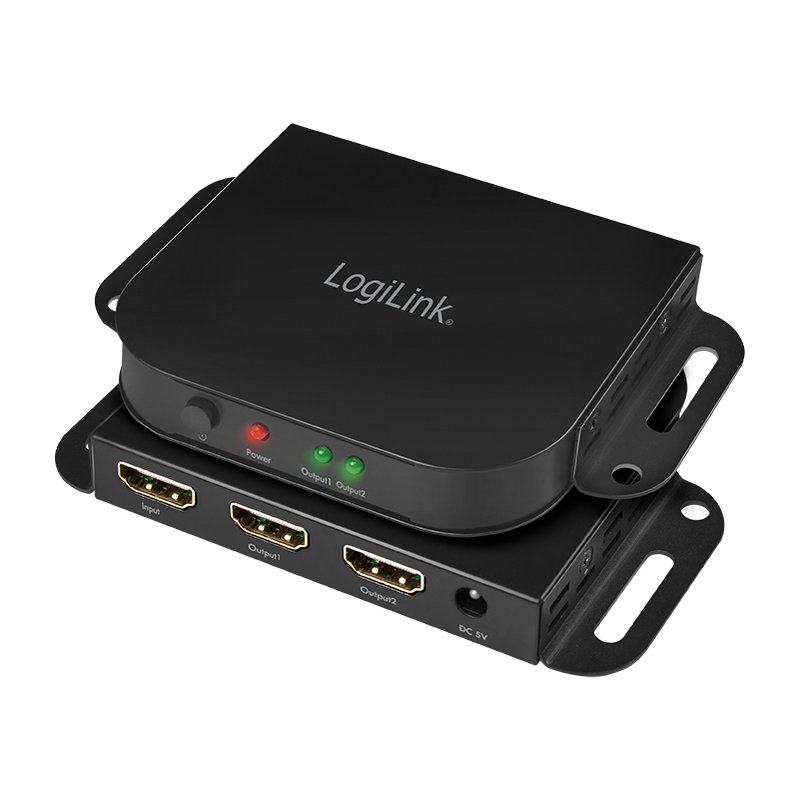 LogiLink 2-way HDMI splitter, black, mounting clip