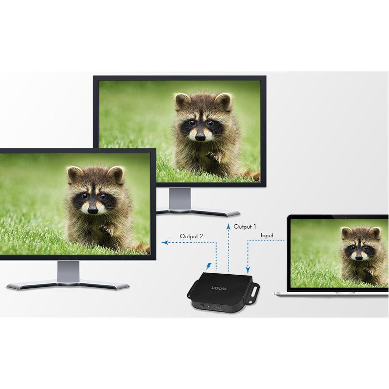 LogiLink 2-way HDMI splitter, black, mounting clip