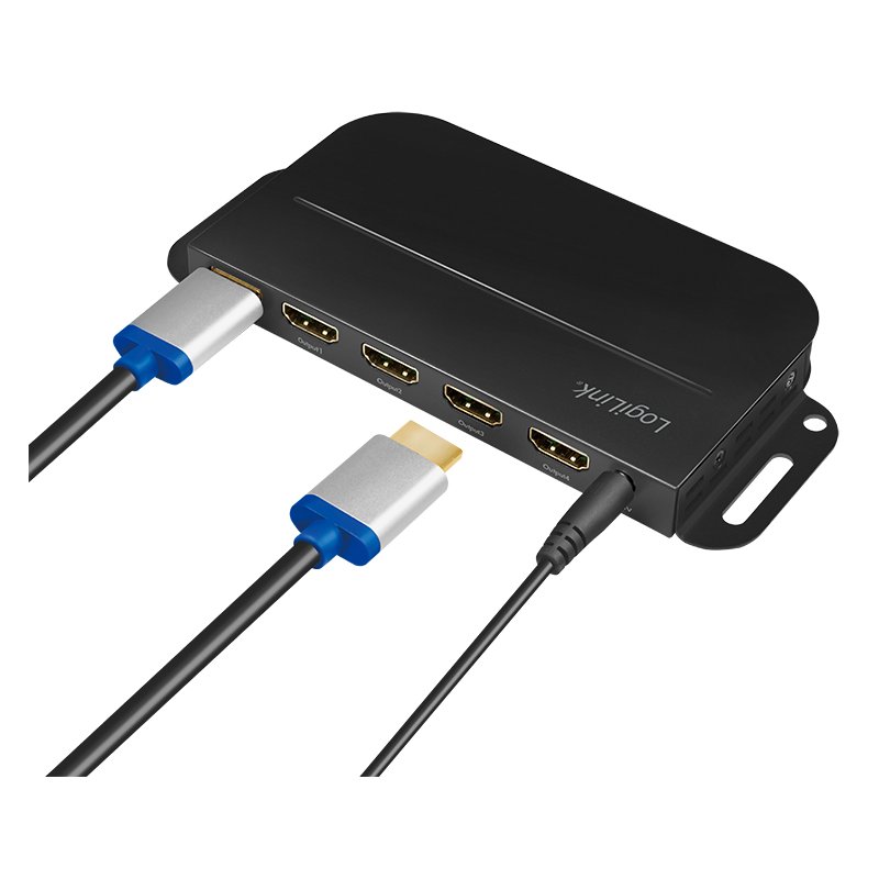 LogiLink HDMI splitter, 1-to-4, black, mounting clip