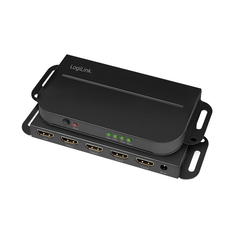 LogiLink HDMI splitter, 1-to-4, black, mounting clip