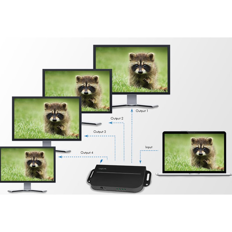 LogiLink HDMI splitter, 1-to-4, black, mounting clip
