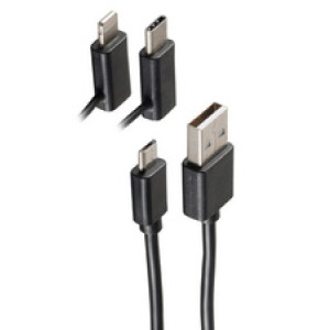 shiverpeaks 3-in-1 data- en oplaadkabel, zwart, 1,0 meter