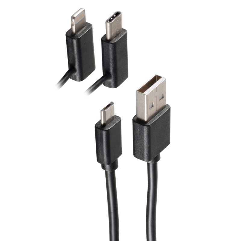 shiverpeaks 3-in-1 data- en oplaadkabel, zwart, 1,0 meter