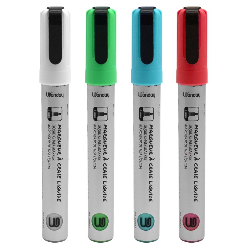 Wonday chalk markers round tip, wet-wipeable, 4.0 mm, pack of 4