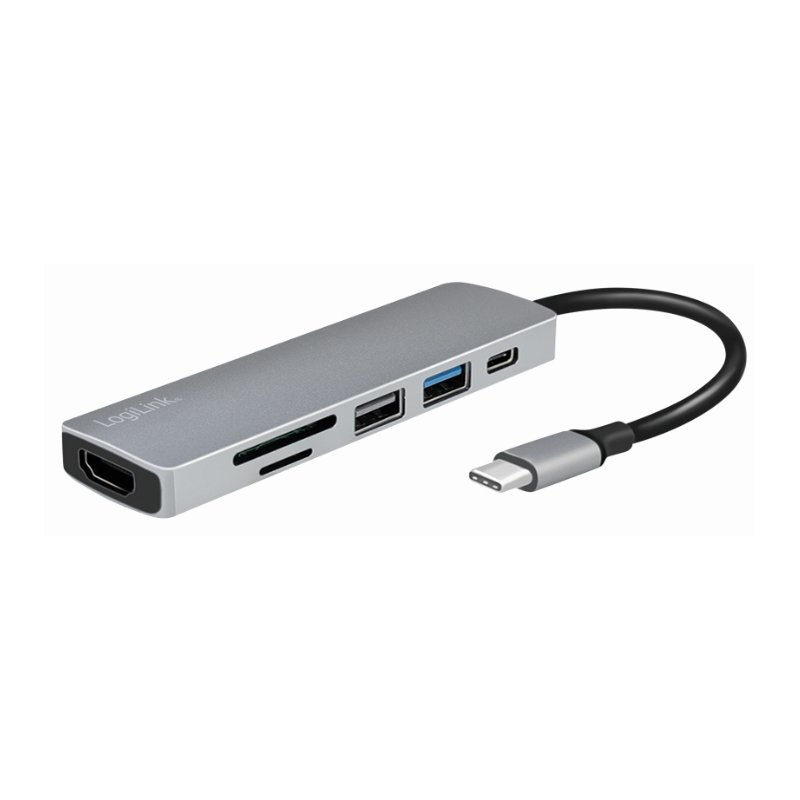 LogiLink USB-C hub 6-en-1, couleur argent, aluminium