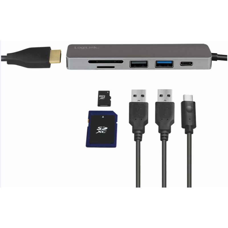 LogiLink USB-C hub 6-en-1, couleur argent, aluminium