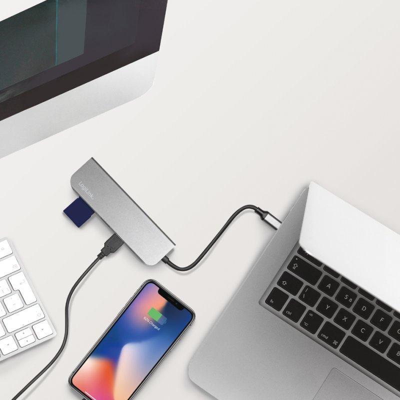 LogiLink USB-C hub 6-en-1, couleur argent, aluminium