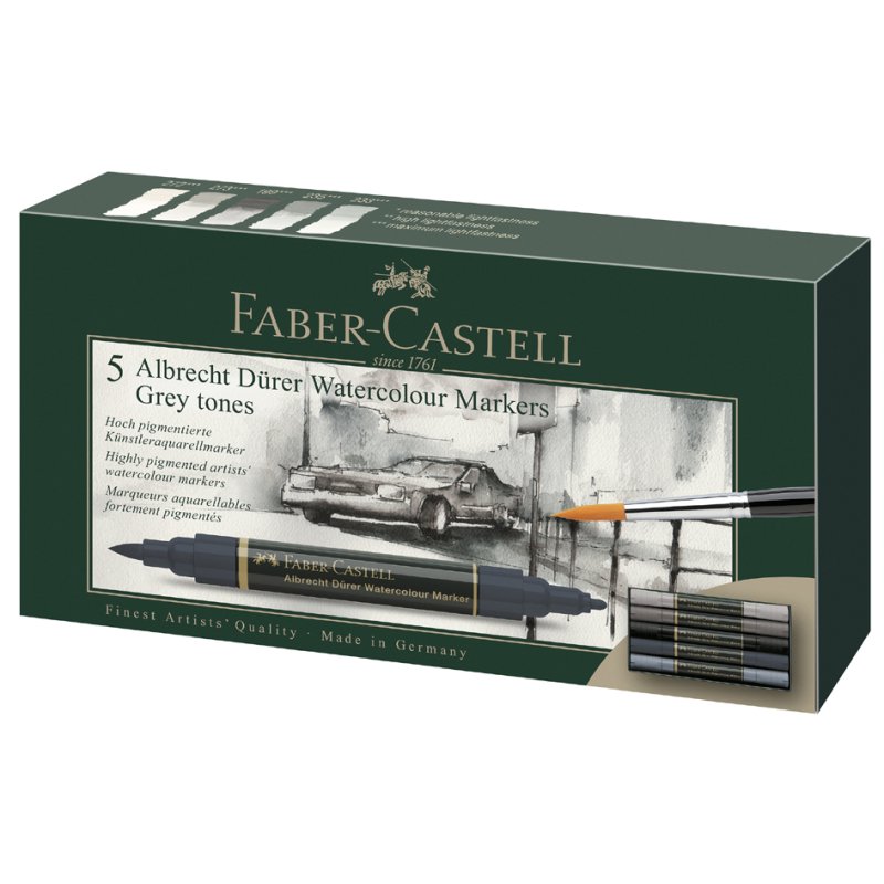 FABER-CASTELL ALBRECHT DÜRER watercolour markers, greyscale, 5 pieces