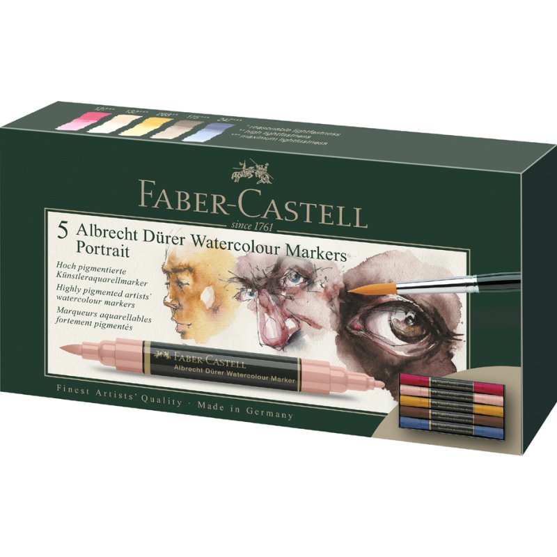 FABER-CASTELL Marqueurs aquarelle Albrecht Dürer Portrait, pointe double, 5 pièces