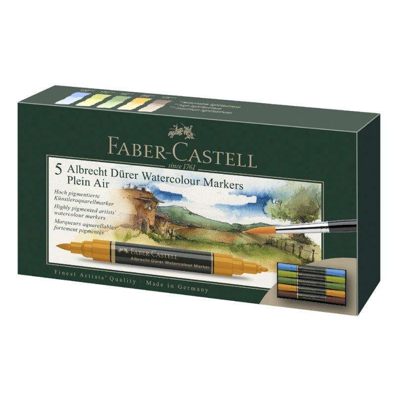 Faber-Castell marqueurs aquarelle ALBRECHT DÜRER Plein Air, double pointe, base aqueuse, 5 pièces