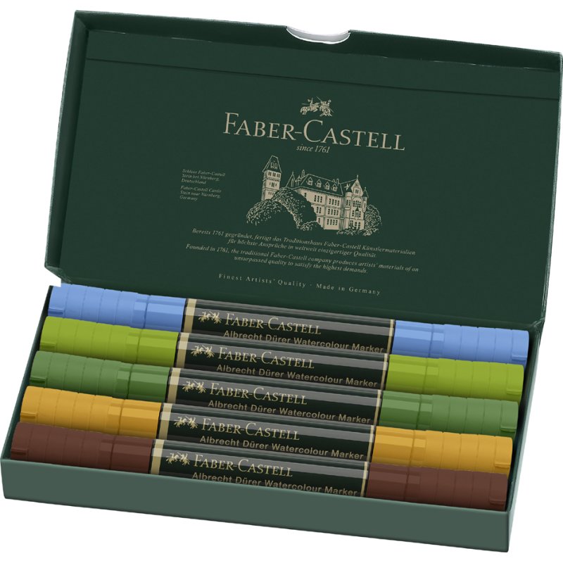 Faber-Castell marqueurs aquarelle ALBRECHT DÜRER Plein Air, double pointe, base aqueuse, 5 pièces
