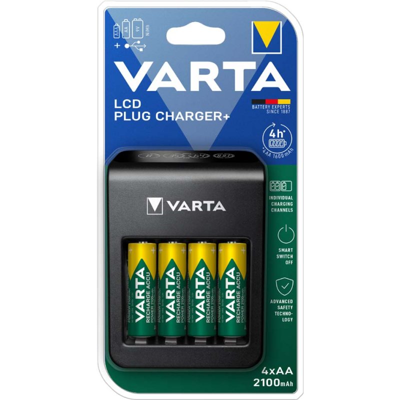 VARTA batterijlader LCD Plug, USB, 4x AA accu's