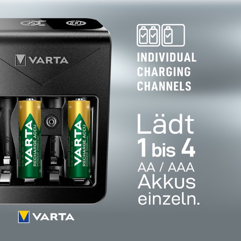 VARTA batterijlader LCD Plug, USB, 4x AA accu's