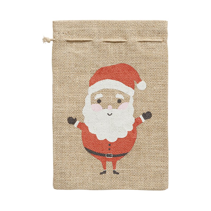 folia juten verpakkingszak Kerstman, natuur, 100% jute, met koordjes