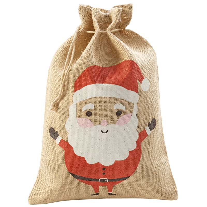folia juten verpakkingszak Kerstman, natuur, 100% jute, met koordjes