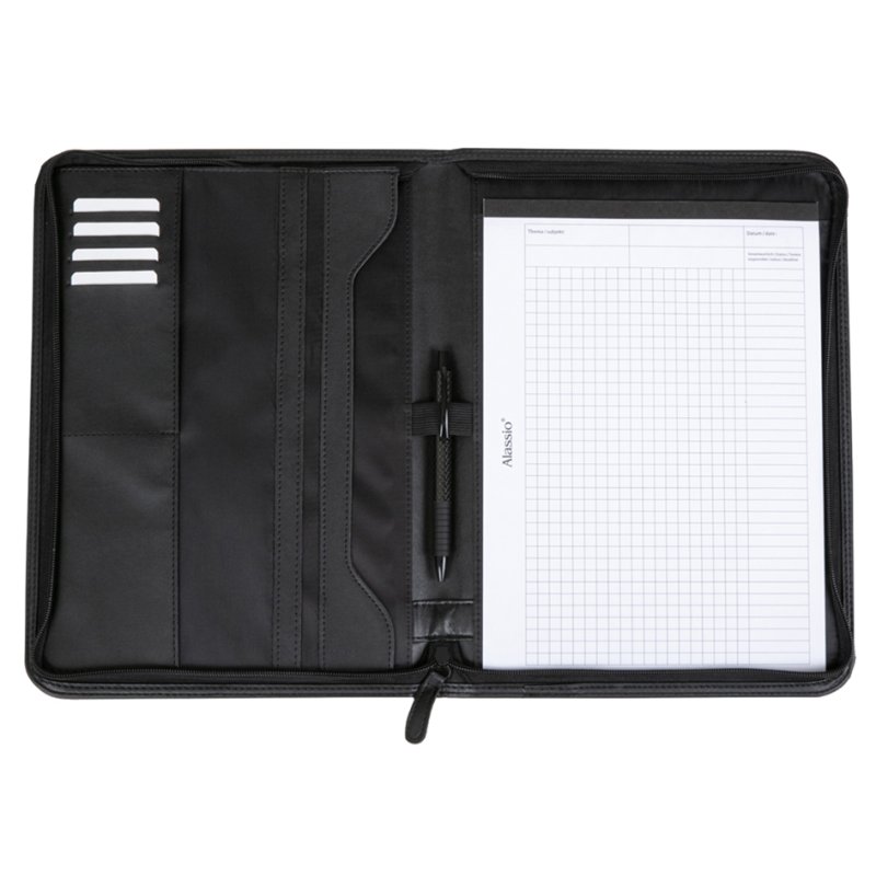 Alassio porte-documents à glissière Lorenzo A4, noir, cuir artificiel