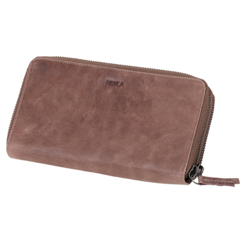 MIKA damesportemonnee leer, grijs-bruin, 100×30×190 mm